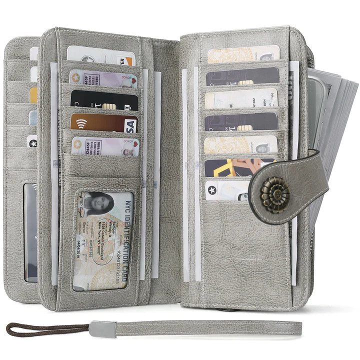 High Quality Women Wallet RFID, GENUINE LEATHER RFID BLOCKING CARDS HOLDER LARGE CAPACITY PURSES PHONE CLUTCH WITH ZIPPER POCKET WRISTLET