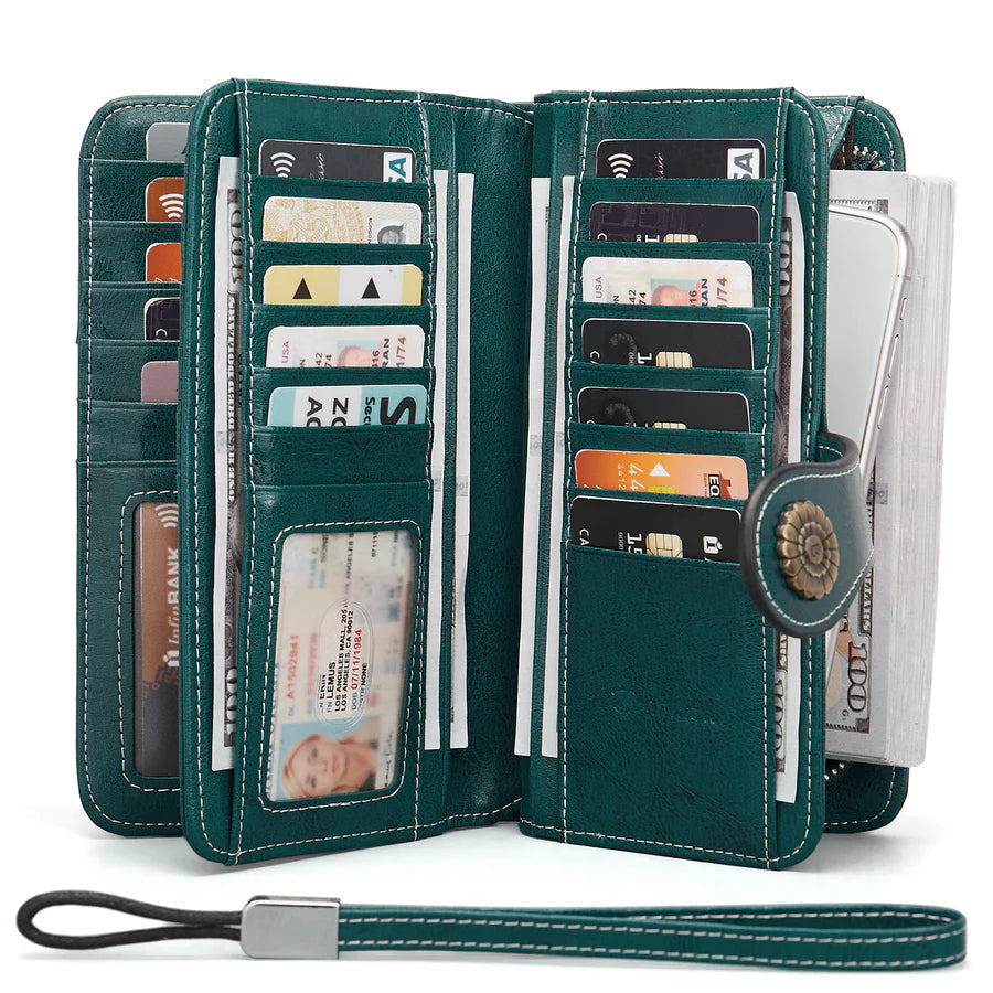 High Quality Women Wallet RFID, GENUINE LEATHER RFID BLOCKING CARDS HOLDER LARGE CAPACITY PURSES PHONE CLUTCH WITH ZIPPER POCKET WRISTLET