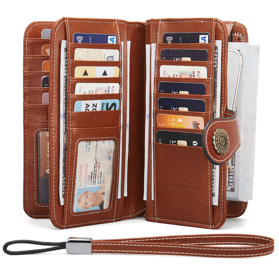 High Quality Women Wallet RFID, GENUINE LEATHER RFID BLOCKING CARDS HOLDER LARGE CAPACITY PURSES PHONE CLUTCH WITH ZIPPER POCKET WRISTLET