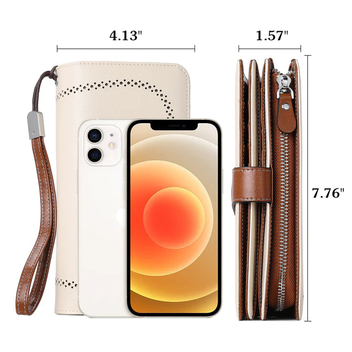 High Quality Women Wallet RFID, GENUINE LEATHER RFID BLOCKING CARDS HOLDER LARGE CAPACITY PURSES PHONE CLUTCH WITH ZIPPER POCKET WRISTLET
