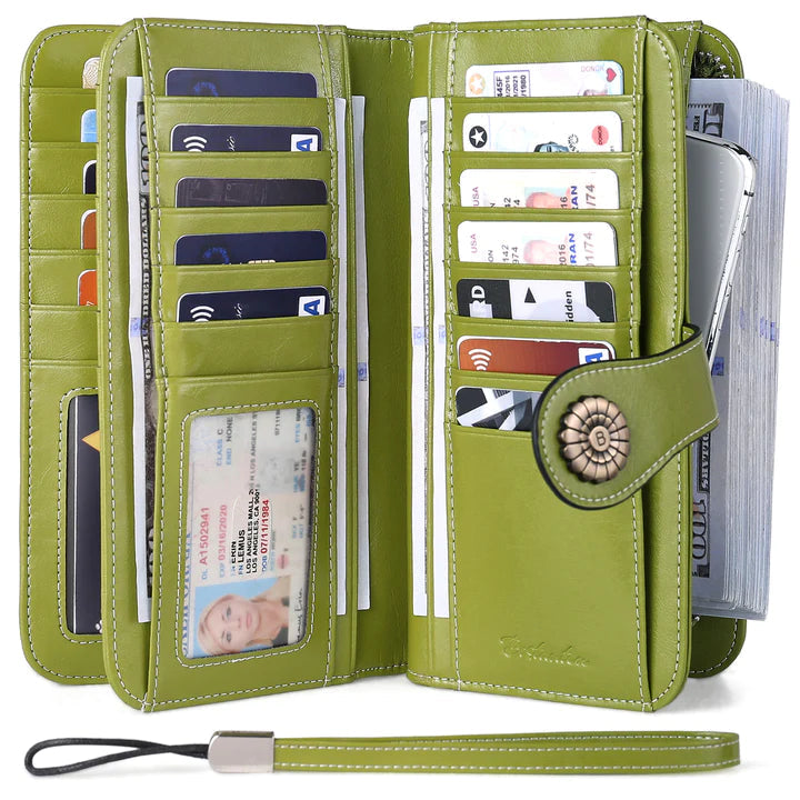 High Quality Women Wallet RFID, GENUINE LEATHER RFID BLOCKING CARDS HOLDER LARGE CAPACITY PURSES PHONE CLUTCH WITH ZIPPER POCKET WRISTLET
