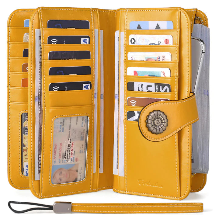 High Quality Women Wallet RFID, GENUINE LEATHER RFID BLOCKING CARDS HOLDER LARGE CAPACITY PURSES PHONE CLUTCH WITH ZIPPER POCKET WRISTLET