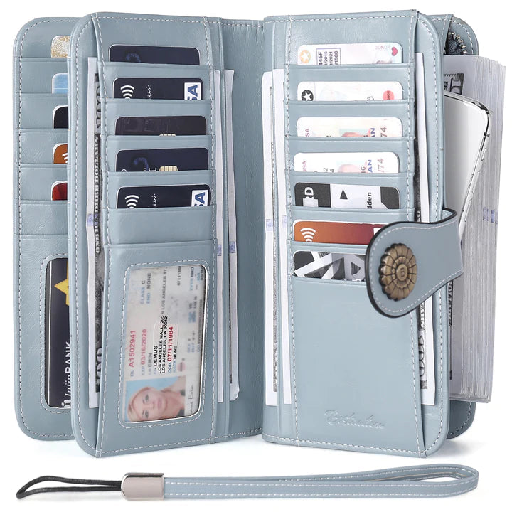 High Quality Women Wallet RFID, GENUINE LEATHER RFID BLOCKING CARDS HOLDER LARGE CAPACITY PURSES PHONE CLUTCH WITH ZIPPER POCKET WRISTLET