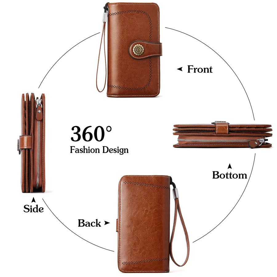 High Quality Women Wallet RFID, GENUINE LEATHER RFID BLOCKING CARDS HOLDER LARGE CAPACITY PURSES PHONE CLUTCH WITH ZIPPER POCKET WRISTLET