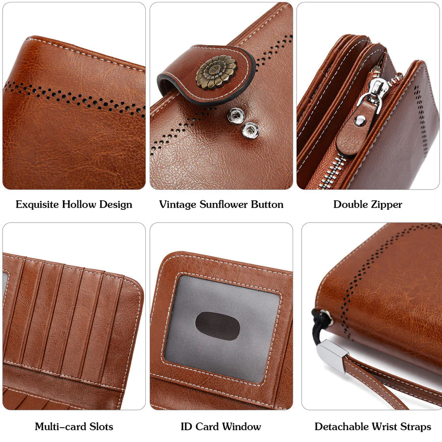 High Quality Women Wallet RFID, GENUINE LEATHER RFID BLOCKING CARDS HOLDER LARGE CAPACITY PURSES PHONE CLUTCH WITH ZIPPER POCKET WRISTLET