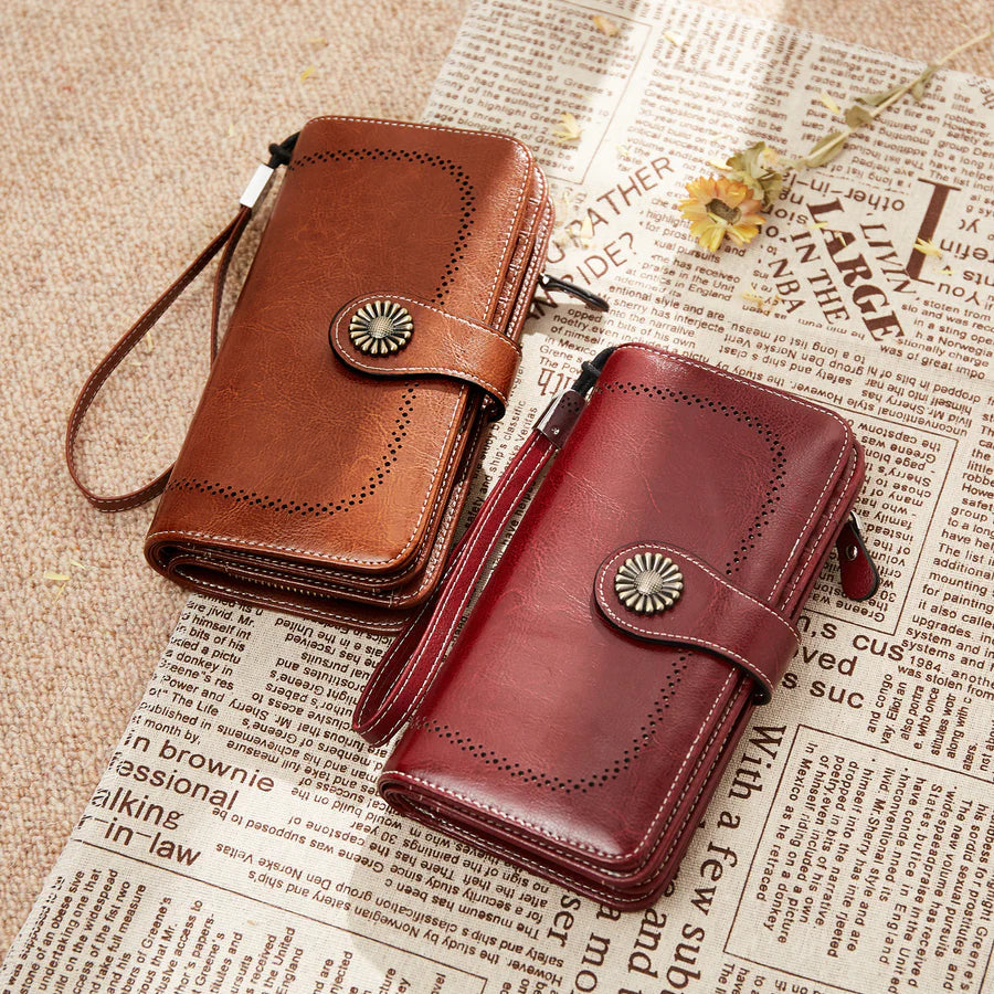 High Quality Women Wallet RFID, GENUINE LEATHER RFID BLOCKING CARDS HOLDER LARGE CAPACITY PURSES PHONE CLUTCH WITH ZIPPER POCKET WRISTLET