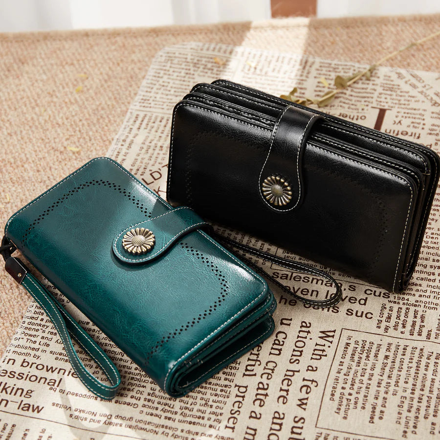 High Quality Women Wallet RFID, GENUINE LEATHER RFID BLOCKING CARDS HOLDER LARGE CAPACITY PURSES PHONE CLUTCH WITH ZIPPER POCKET WRISTLET