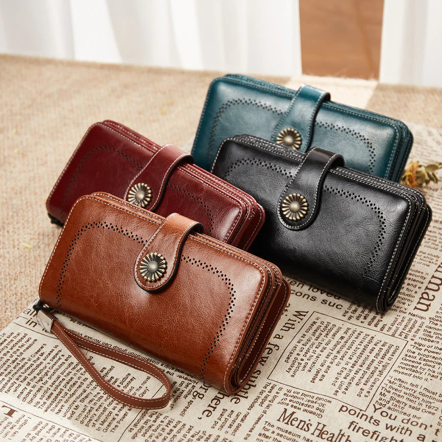 High Quality Women Wallet RFID, GENUINE LEATHER RFID BLOCKING CARDS HOLDER LARGE CAPACITY PURSES PHONE CLUTCH WITH ZIPPER POCKET WRISTLET